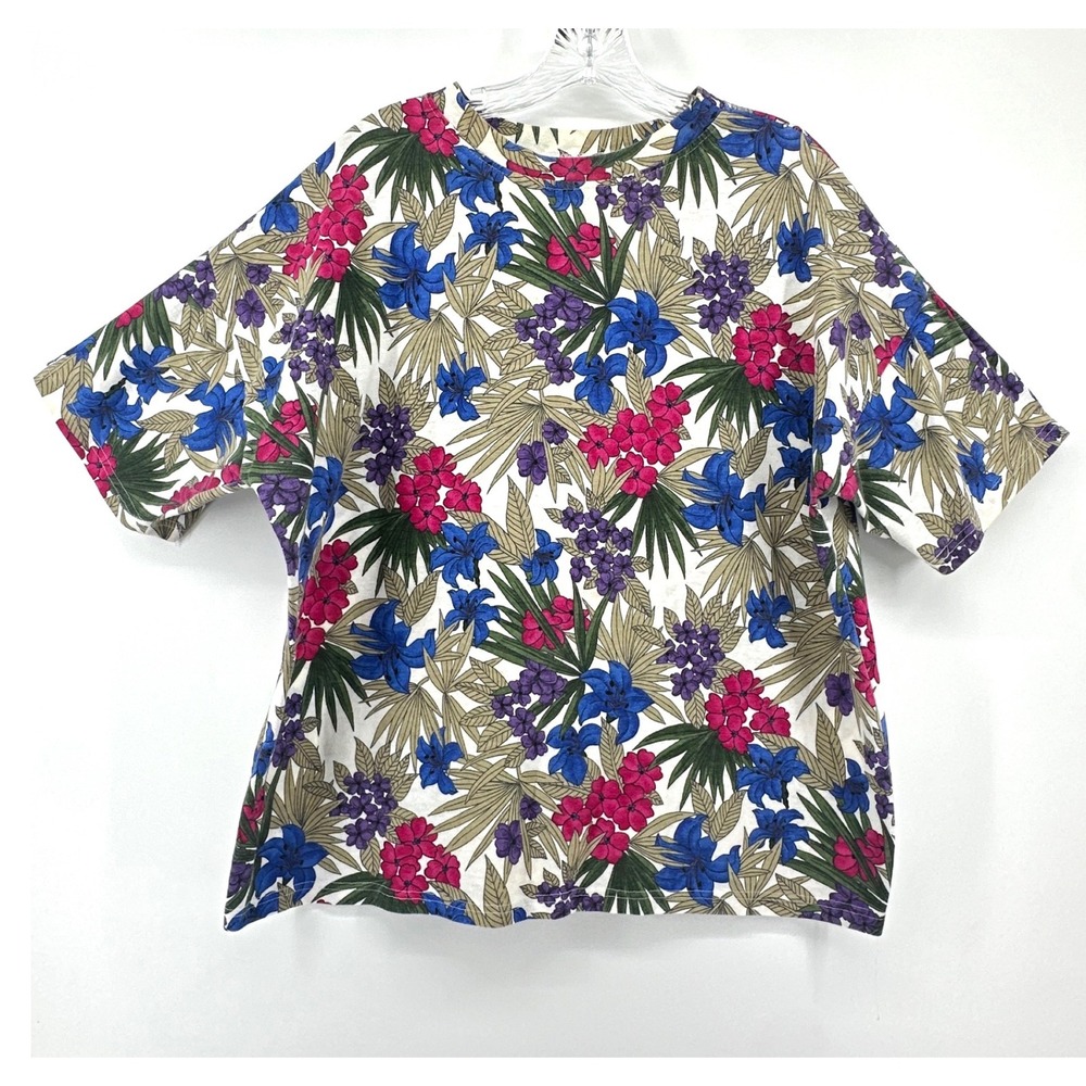 Golden Plaza Vintage Tropical Floral Print Top Womens 22W Made in USA Cottagecor